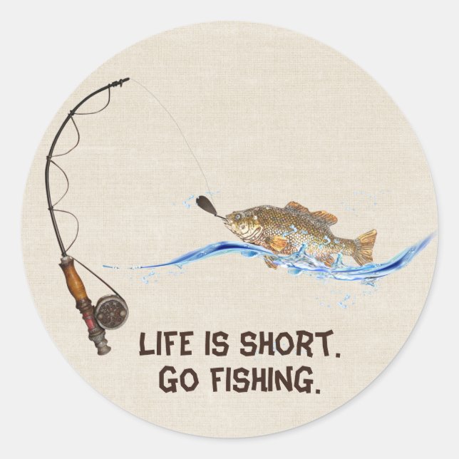 Fish On Fishing Pole  Classic Round Sticker (Front)