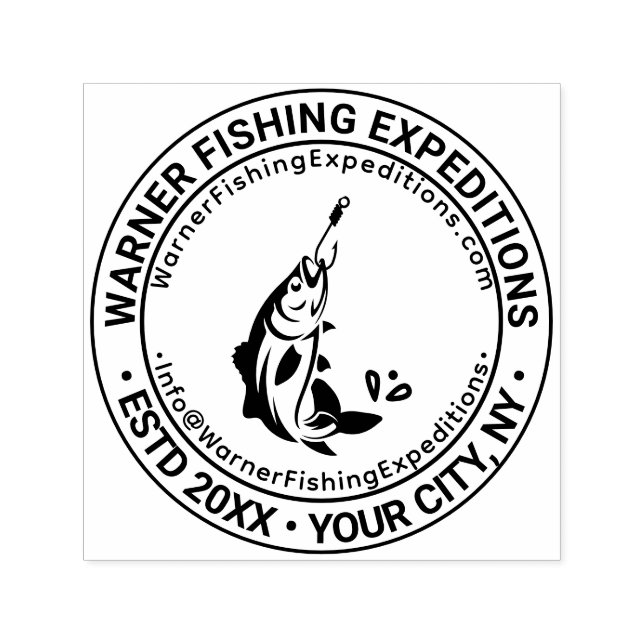 Fish on Hook Business Name Location URL Email Self-inking Stamp (Design)