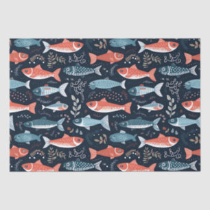 Fish On Navy Cute Illustration Tissue Paper