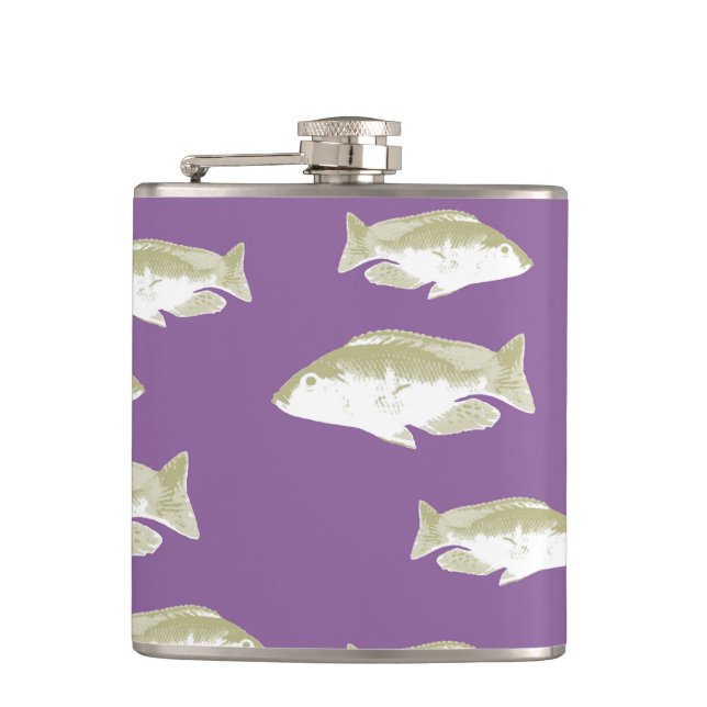 Fish on purple hip flask (Front)