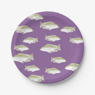 Fish on purple paper plate