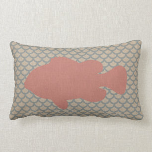 Fish on Scale Pattern in Coral Pink and Blue Lumbar Pillow