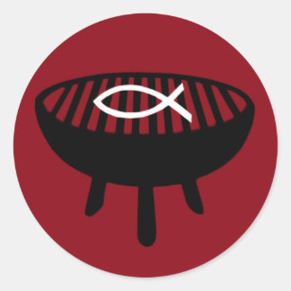 Fish on the grill classic round sticker