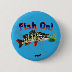 "Fish On!" Trophy Pike In Natural Habitat 2 Inch Round Button