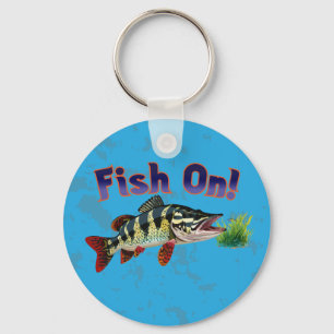 "Fish On!" Trophy Pike In Natural Habitat Keychain