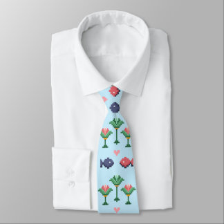 Fish & Papyrus Pixel Art Flower  Tie