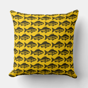 Fish Pattern - Black on Amber Throw Pillow