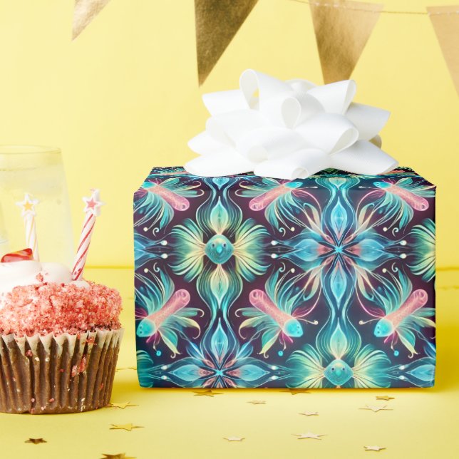 FISH ~ Pattern BLUE PINK BLACK Shades ~  Wrapping Paper (Birthday Party)