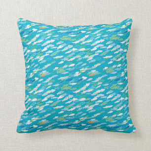 Fish pattern, blue, white, green throw pillow