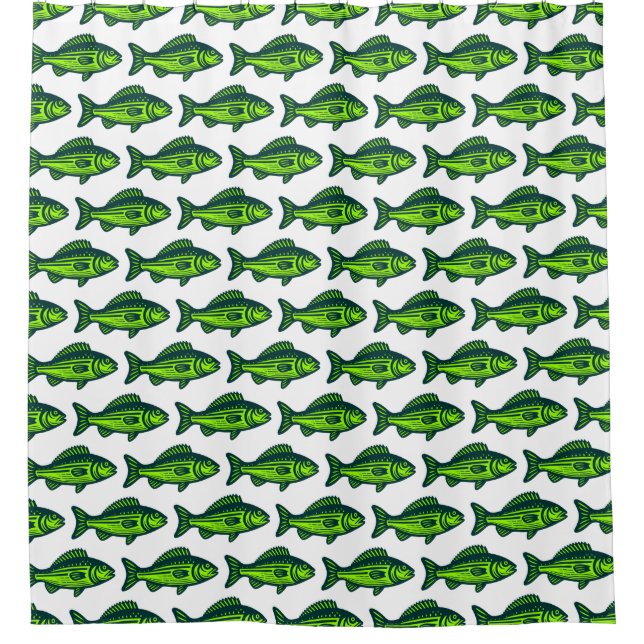 Fish Pattern -  Dark Green and Chartreus on White (Front)