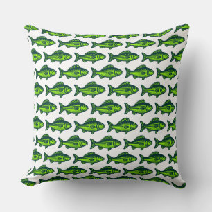 Fish Pattern - Dark Green and Chartreus on White Throw Pillow
