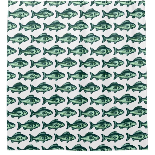Fish Pattern - Dark Green and Ghost Green on White (Front)