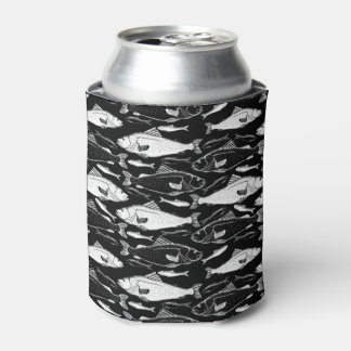 Fish Pattern Fisher Gift Black Can Cooler