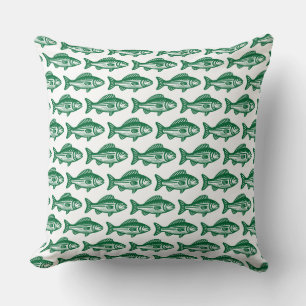 Fish Pattern - Forest Green on White Throw Pillow