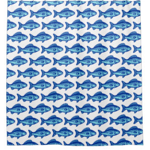 Fish Pattern - Navy Blue and Ice Blue on White