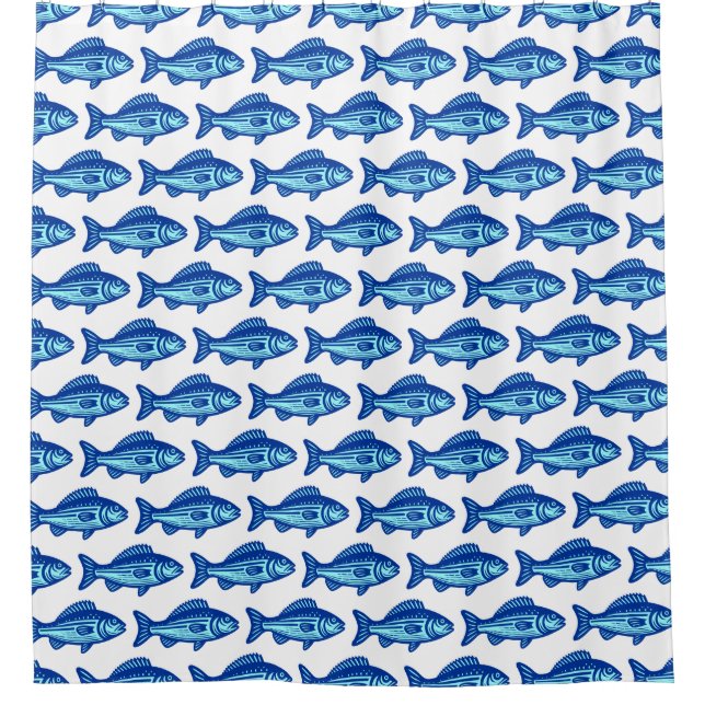 Fish Pattern - Navy Blue and Ice Blue on White (Front)