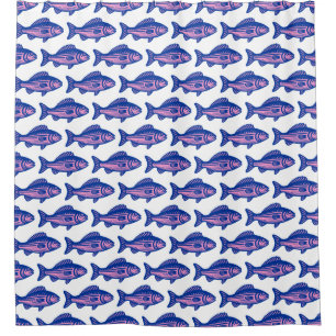 Fish Pattern - Navy Blue and Pink on White