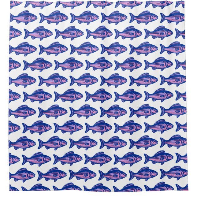 Fish Pattern - Navy Blue and Pink on White (Front)