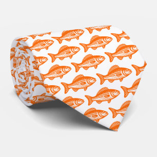Fish Pattern - Orange on White Tie