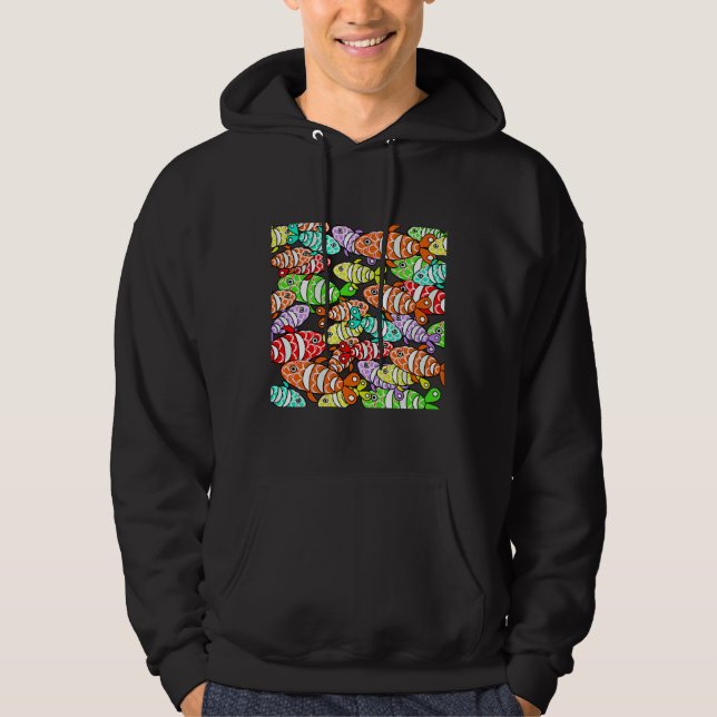 Fish Pattern Underwater School Of Clown Fish Hoodie (Front)