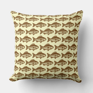 Fish Pattern - Walnut and Pale Yellow Throw Pillow