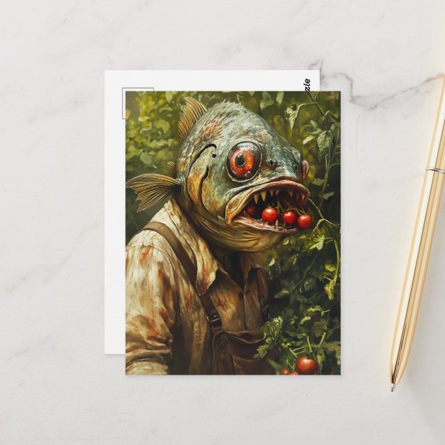  Fish Person in a Tomato Garden Postcard (Front/Back In Situ)