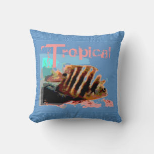 Fish Pink Blue Abstract Art Throw Pillow