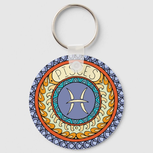 Fish Pisce's sign of colorful mandala Keychain (Front)