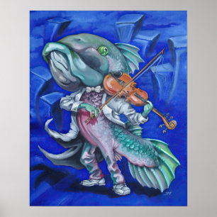 Fish Playing a Violin Poster