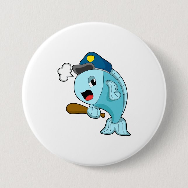 Fish Police officer Police hat 3 Inch Round Button (Front)