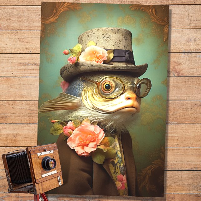 Fish Portrait in Suit and Hat 3 Decoupage Paper (Creator Uploaded)