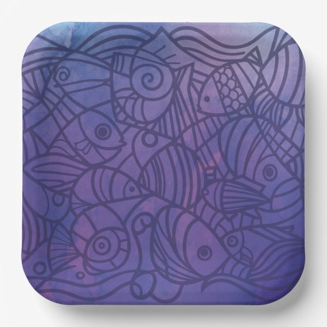 Fish Purples Paper Plate (Front)