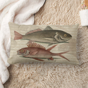 Fish Red Perch Fisherman Art Lumbar Pillow