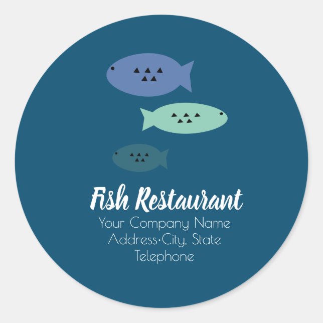 Fish Restaurant Shop Fishing Business Label (Front)