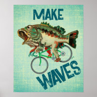 Fish Riding A Bicycle Green Motivational Poster