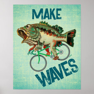 Fish Riding A Bicycle Green Motivational Poster