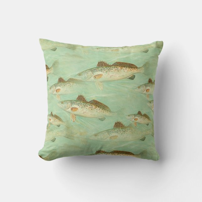 Fish rustic colour illustration pattern throw pillow (Front)