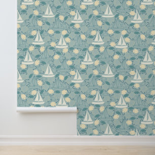 Fish Sailboat Sea Life Pattern Wallpaper