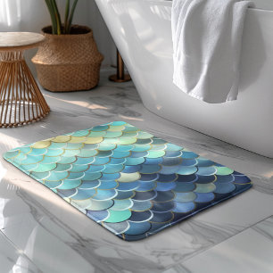 Fish Scale Pattern Blue Sky Background Golden Bath Mat