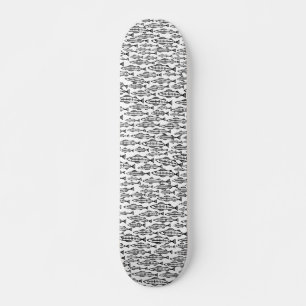 Fish School - Black on Wood Skateboard