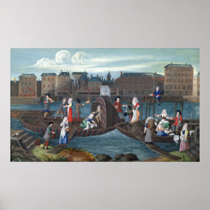 Fish Shop and Laundry Boat at the Quai Poster