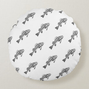 Fish skeleton round pillow