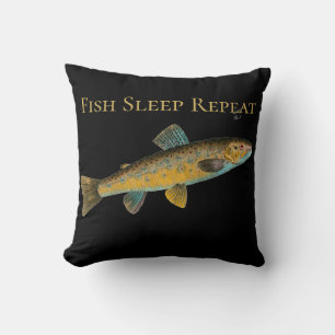 Fish Sleep Repeat Fishermans man cave decor Throw Pillow