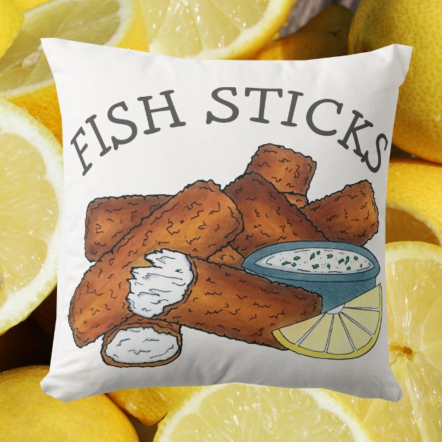 Fish Sticks Fishsticks Fish Fingers Tartar Sauce Throw Pillow (Fish Sticks Pillow)