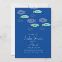 Fish Swimming Aquarium Blue Baby Shower Invitat