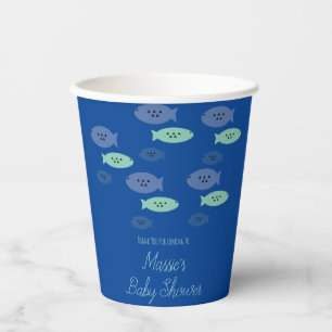 Fish Swimming Aquarium Blue Baby Shower Thank You Paper Cups