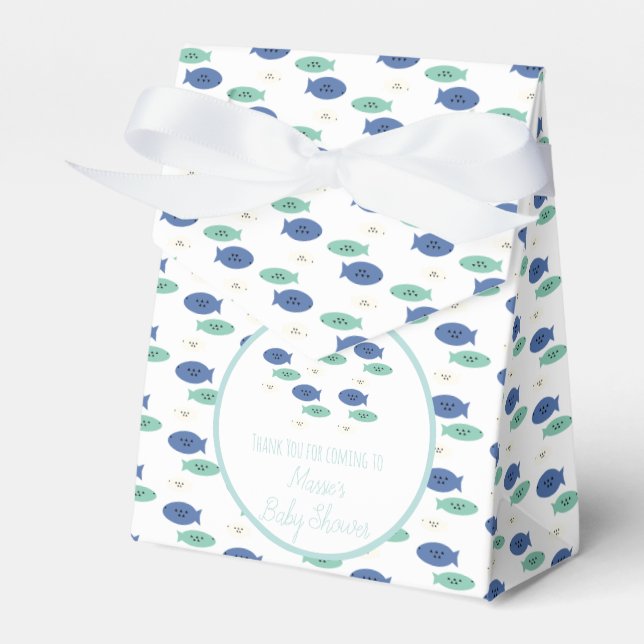 Fish Swimming Blue Baby Shower  Favor Box (Front Side)