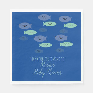 Fish Swimming Blue Baby Shower  Napkin