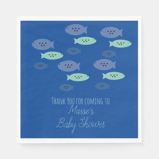 Fish Swimming Blue Baby Shower  Napkin (Front)