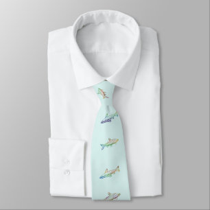 Fish Swimming Coloured Pattern Line Art 2 Necktie